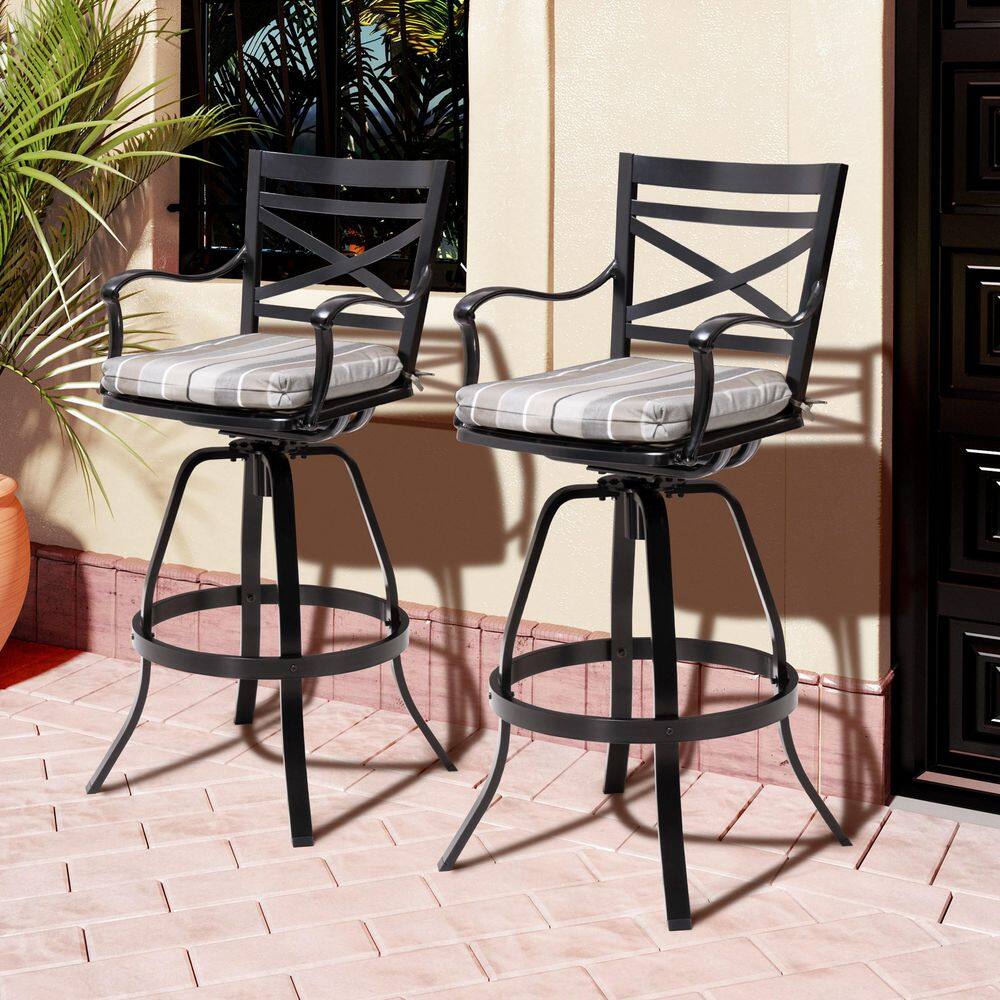 Patio Swivel Cast Aluminum Outdoor Bar Stool Chairs with Sunbrella Milano Char Cushion (2-Pack) price history on PriceWatchPro