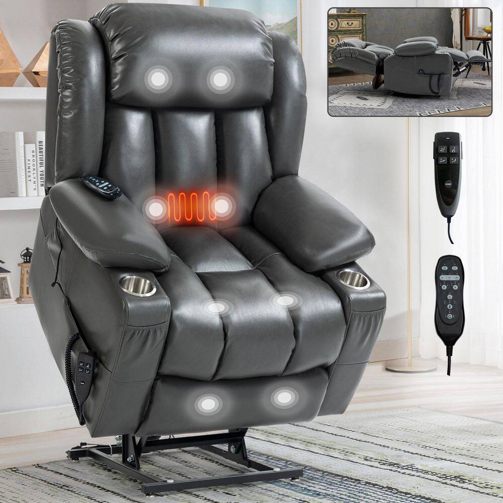Gray Faux Leather Motor Power Lift Recliner Massage Chair with Lumbar Heating, Stainless steel Cup Holders price history on PriceWatchPro