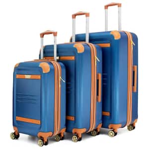 Vintage 3-Piece Blue Expandable Retro Spinner Luggage Set