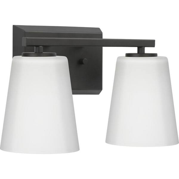 Progress Lighting Vertex Collection 12.87 in. 2-Light Matte Black Etched White Glass Contemporary Vanity Light