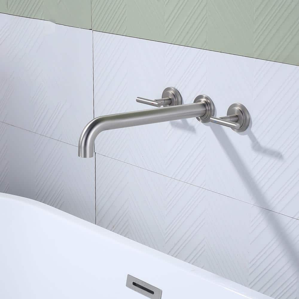 Brushed Nickel Double Handle Wall Mounted Roman Tub Faucet