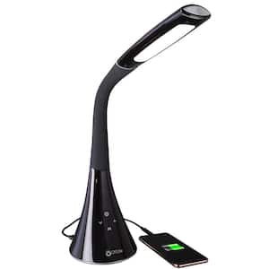 10 in. Black Swerve LED Desk Lamp with 3 Color Modes with USB Port