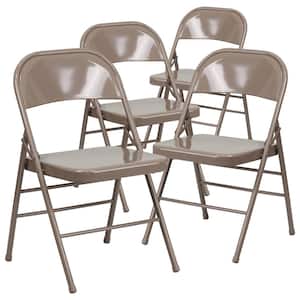 Beige Metal Folding Chair (4-Pack)