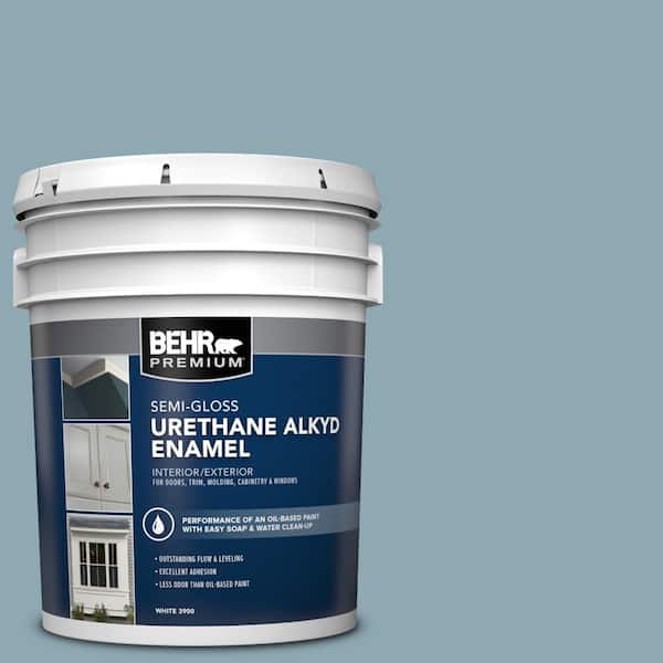 BEHR PREMIUM 5 gal. #530F-4 Newport Blue Urethane Alkyd Semi-Gloss Enamel Interior/Exterior Paint