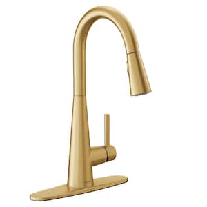 Sleek Single Handle Pull-Down Sprayer Kitchen Faucet with Reflex and Power Clean in Brushed Gold