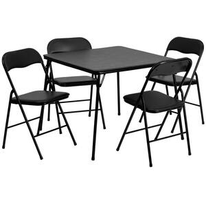 33.5 in. Black Plastic Table top Material Folding Card Tables