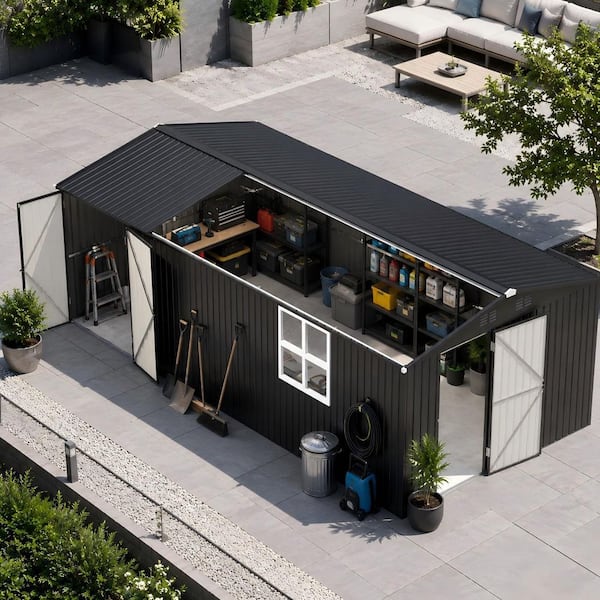 AECOJOY 10 ft. W x 20 ft. D Outdoor Metal Shed Ventilated Storage