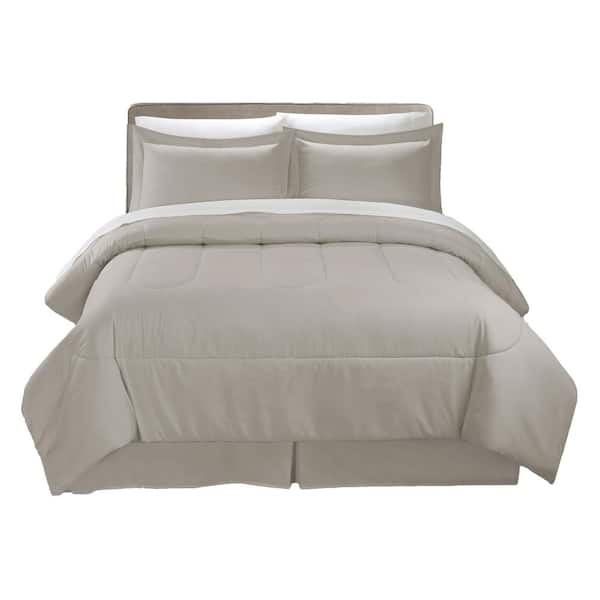 swift home Swift Home All-Season 8-Piece Taupe Solid Color Microfiber Full Bed in a Bag
