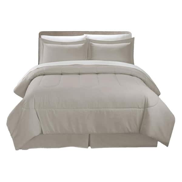Swift Home All-Season 8-Piece Taupe Solid Color Microfiber King Bed in a Bag