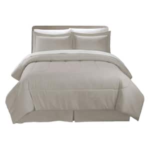 Swift Home All-Season 8-Piece Taupe Solid Color Microfiber Queen Bed in a Bag