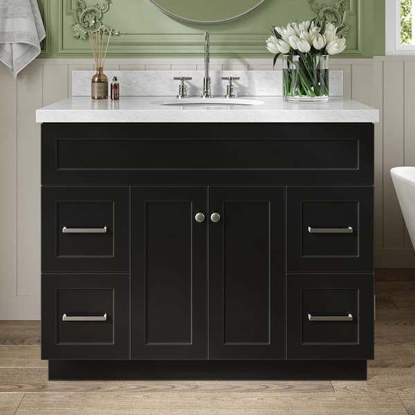 Hamlet 42 in. W x 22 in. D x 36 in. H Bath Vanity in Black with Carrara White Marble Vanity Top