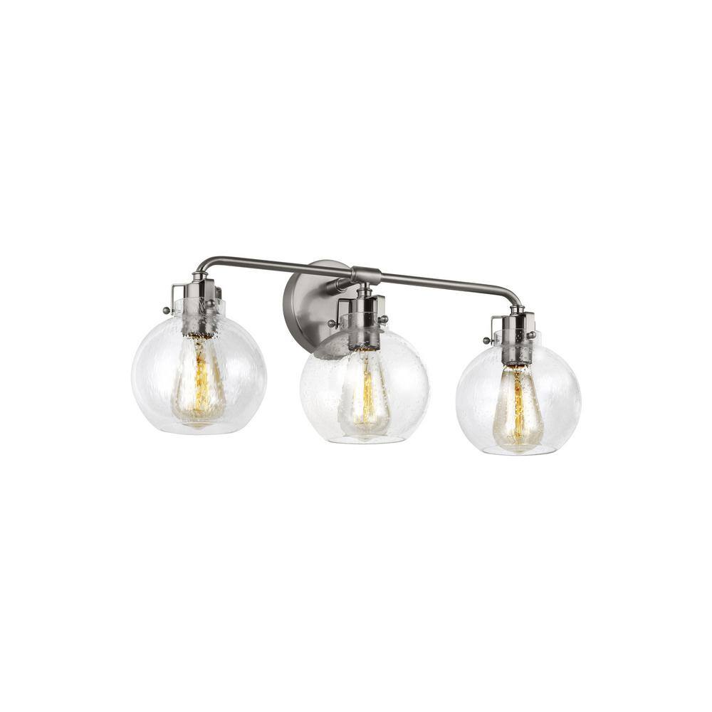 Clara 24 in. 3-Light Satin Nickel Vanity Light Clear Seeded Glass Shades -  Generation Lighting, VS24403SN