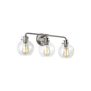 Clara 24 in. 3-Light Satin Nickel Vanity Light Clear Seeded Glass Shades