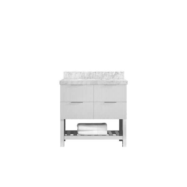 Willow Collections Catalina 36 in. W x 22 in. D x 36 in. H Single Sink Bath Vanity Center in White with 2 in. Carrara Marble Top