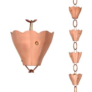 100% Pure Copper Tulip Rain Chain, 8-1/2 ft. Long, 13 Extra Large Cups, Replaces Gutter Downspout