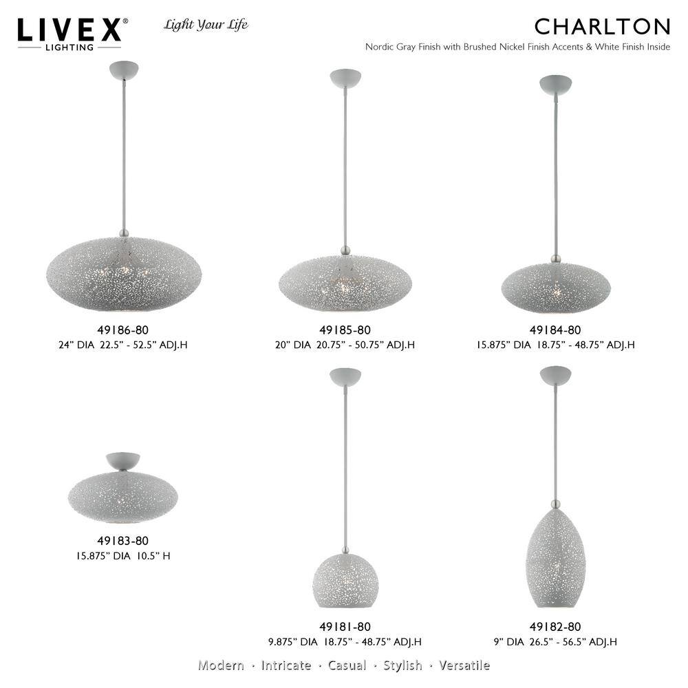 Nordic Gray Brushed Nickel 3-Light Crystal Globe Pendant