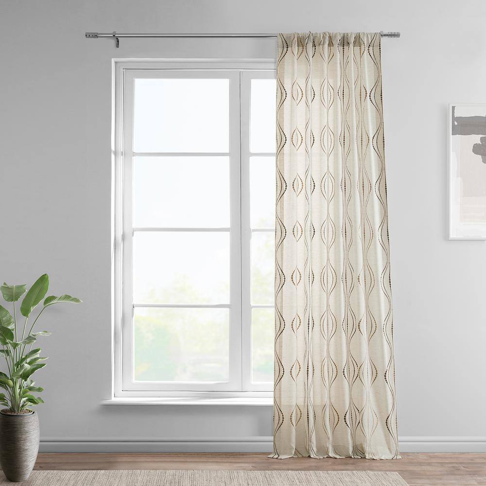 Extended Noir Embroidered Sheer Faux Silk Drapes