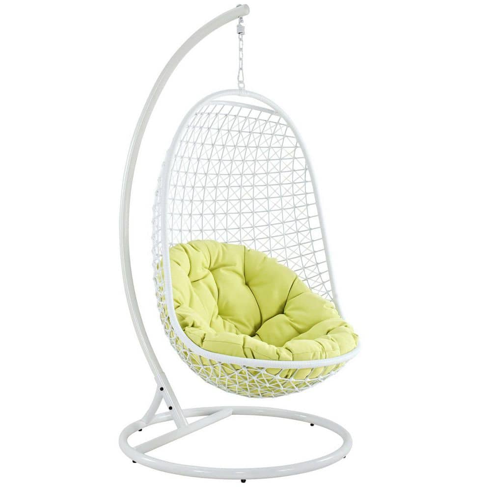 Encounter Wicker Rattan Outdoor Patio Porch Lounge Hanging Swing Chair Set with Stand in White price history on PriceWatchPro