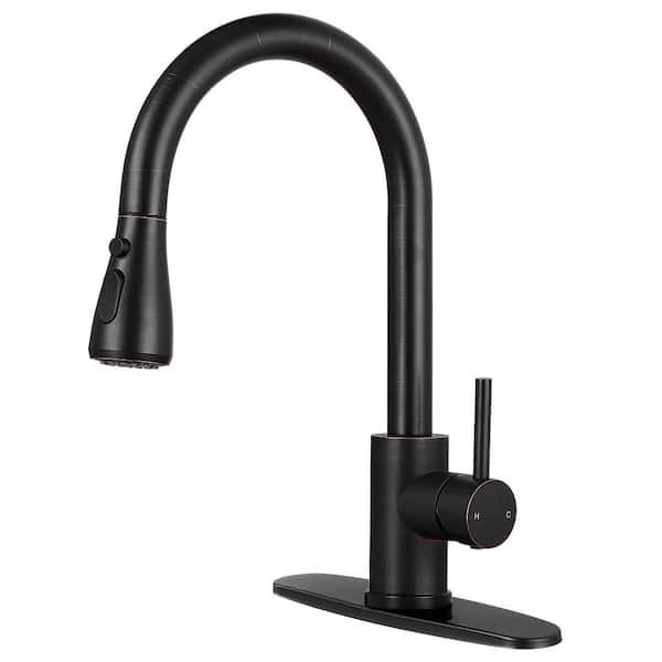 AKLFGN Single-Handle Kitchen Faucet Pull Down Sprayer Kitchen Faucet with Deck Plate in Oil Rubbed Bronze