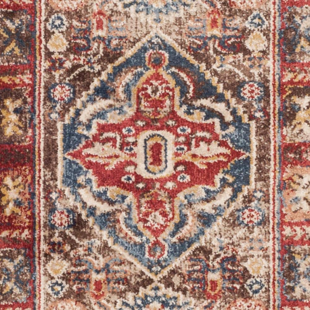Persian Style Brown and Blue Synthetic Runner Rug