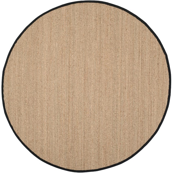 SAFAVIEH Natural Fiber Beige/Black 6 ft. x 6 ft. Round Border Area Rug