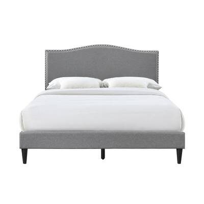 Tufted Rectangle Headboard, Queen Platform Bed With Curved Headboard