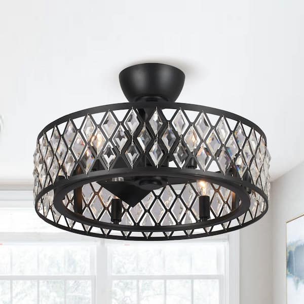 Parrot Uncle Delvalle 20 in. Indoor Crystal Black Caged Ceiling Fan with Light Kit and Remote Control