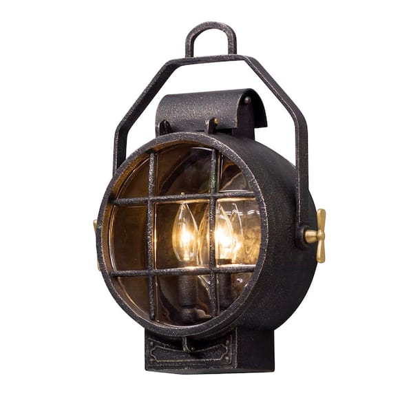 Troy Lighting Point Lookout 2-Light Aged Silver with Polished Brass Accents Outdoor Wall Lantern Sconce