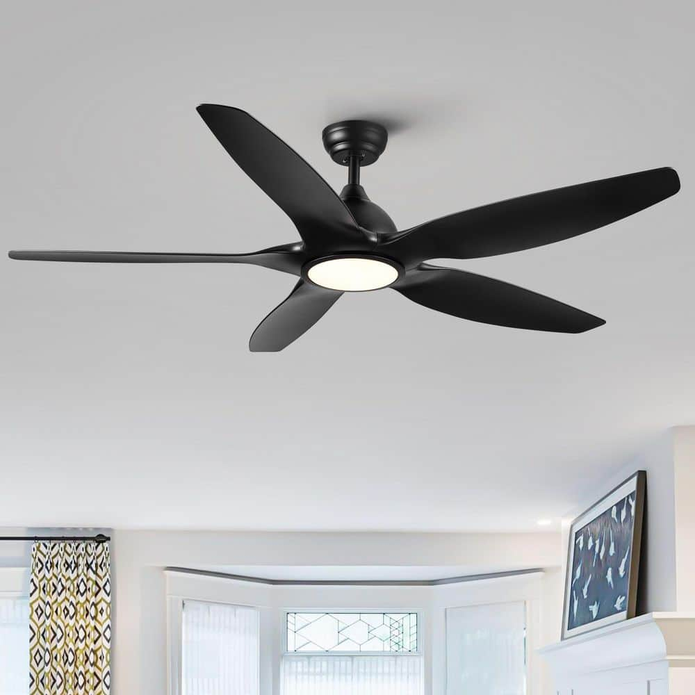 YUHAO 60 in. Indoor Integrated LED Black Downrod Ceiling Fan with Light ...