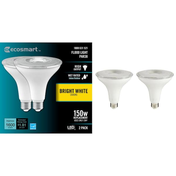 EcoSmart 150-Watt Equivalent PAR38 Flood Light Energy Star Dimmable CEC LED Light 3000K Bulb Bright White (2-Pack)