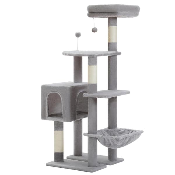cenadinz Cat Tree with Hammock 2 Perches Scratching Posts and Large Condo For Medium to Large Cat in Gray