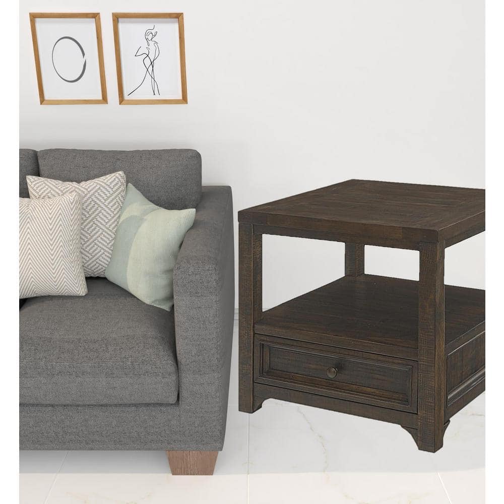 HomeRoots Charlie 24 in. Dark Brown Square Wood End Table with Drawers