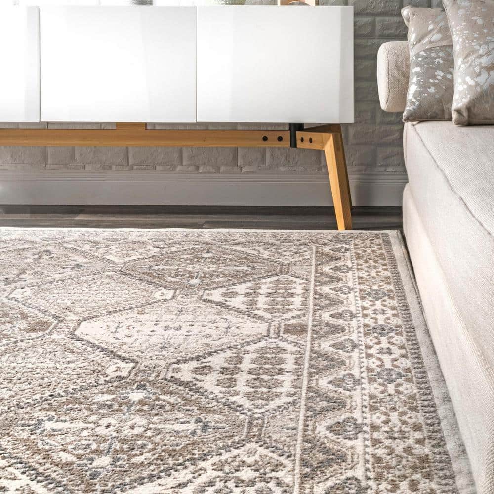 Becca Beige Oval 4' x 6' Synthetic Stain-Resistant Area Rug