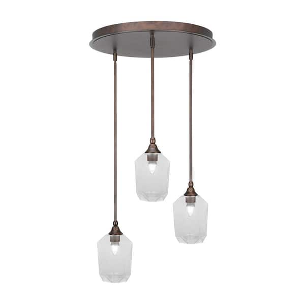 Unbranded Villa 3 Light Bronze Pendant, Cluster Pendant Light with 6.25 in. Clear Bubble Glass Shades, No Bulbs Included