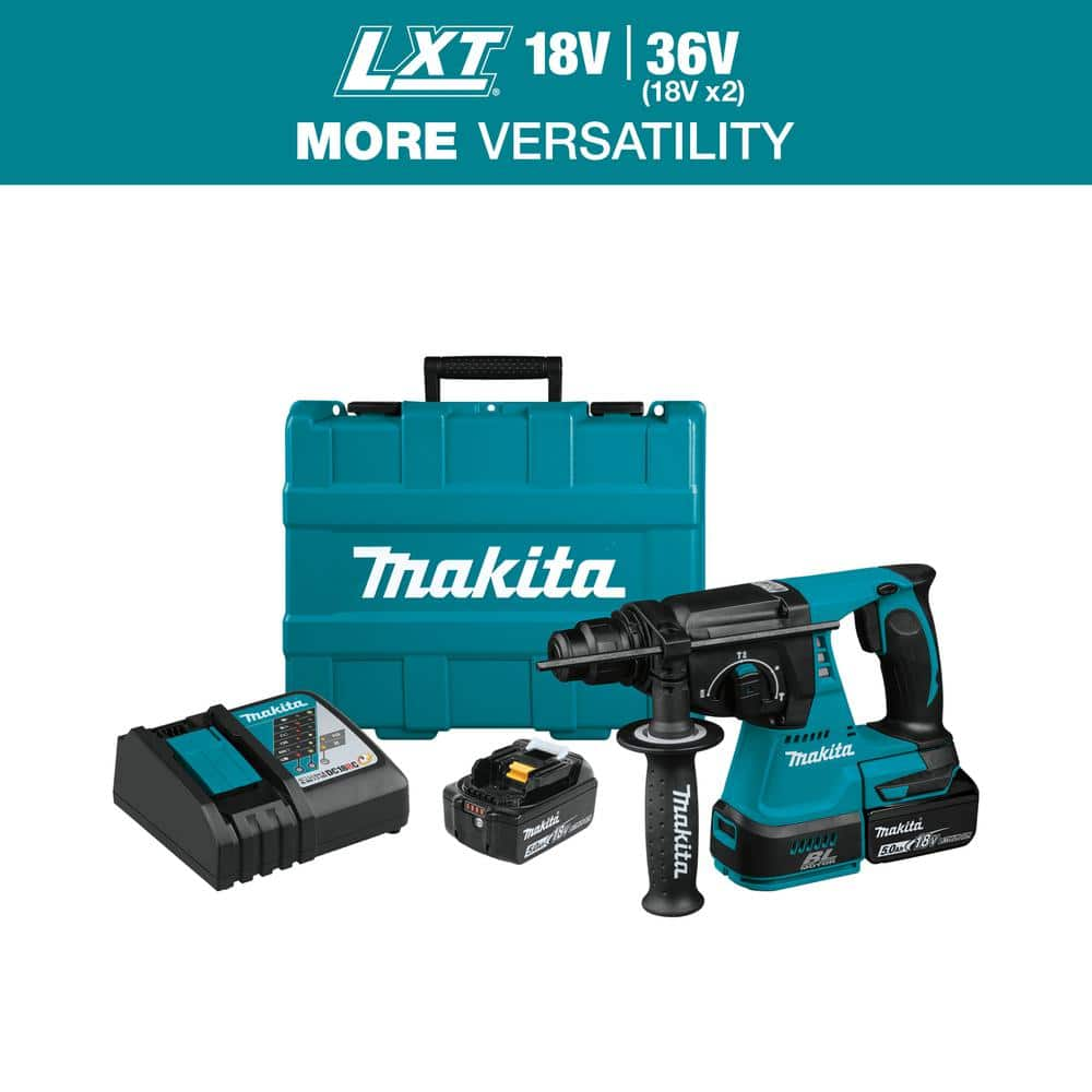 Makita 18V LXT Lithium-Ion 1 in. Brushless Cordless SDS-Plus Concrete/Masonry Rotary Hammer Drill with (2) Batteries 5.0Ah