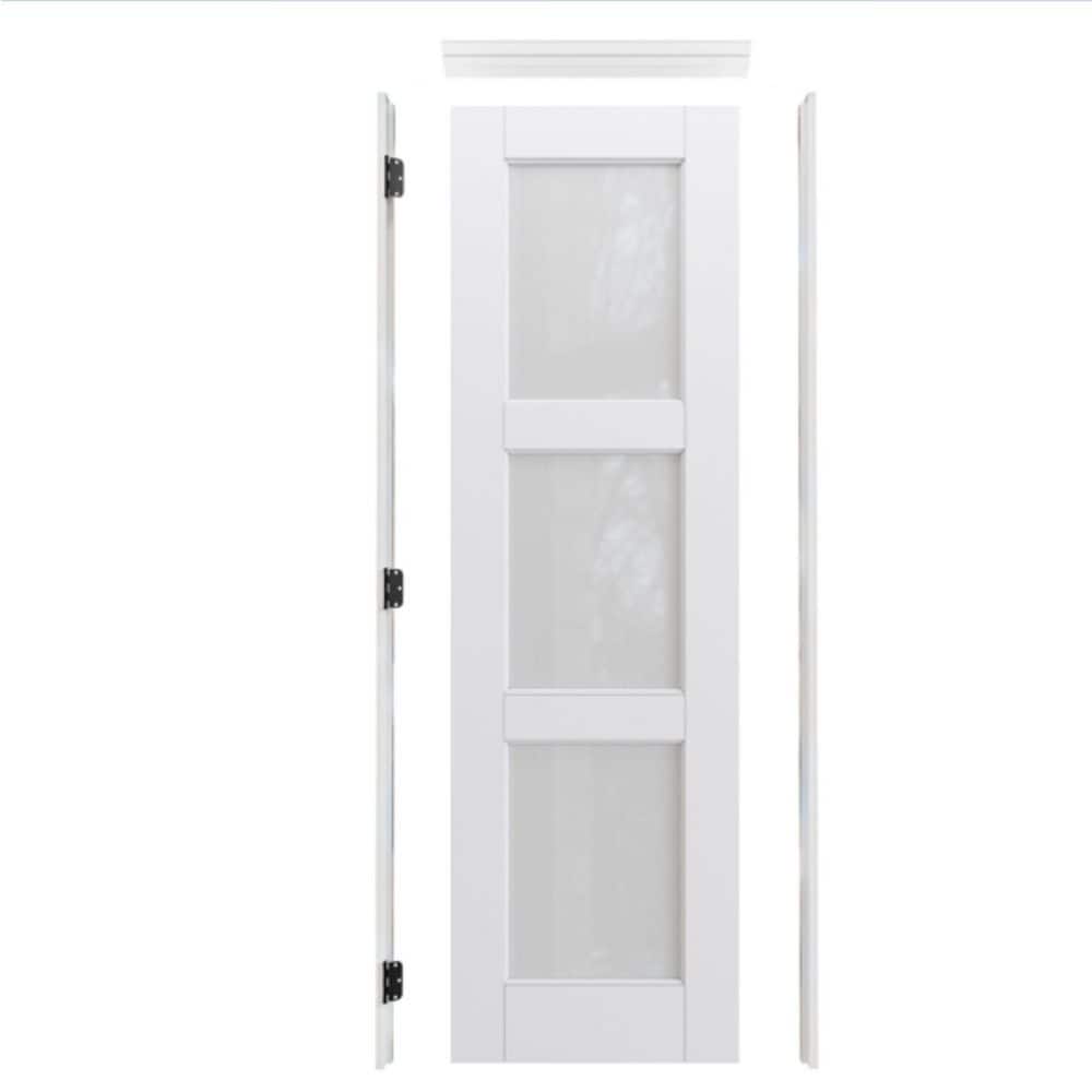 Assembly Required 24 in. x 80 in. 3-Lite Frosted Glass Right-Handed White Wood Interior Door Kit w/Separate Jamb price history on PriceWatchPro