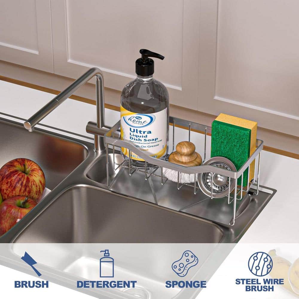 Sponge Holder Caddy with Auto Draining Tray Stainless Steel for Kitchen Sin