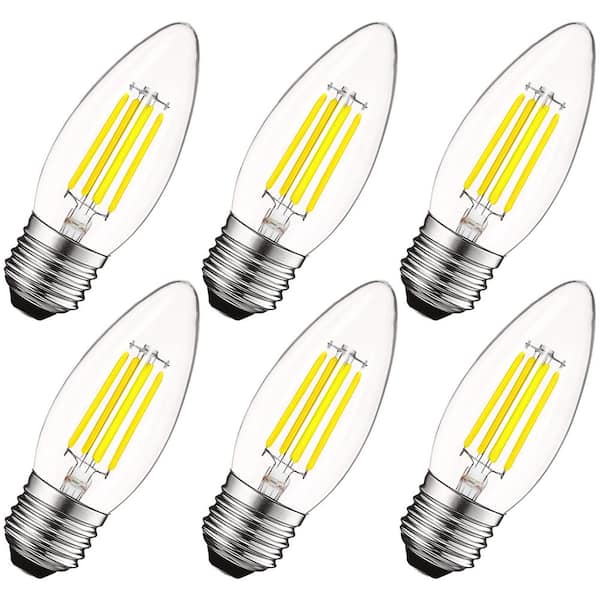 LUXRITE 60-Watt Equivalent B10 Dimmable Edison LED Light Bulbs Torpedo Tip Clear Glass 5000K Bright White (6-Pack)