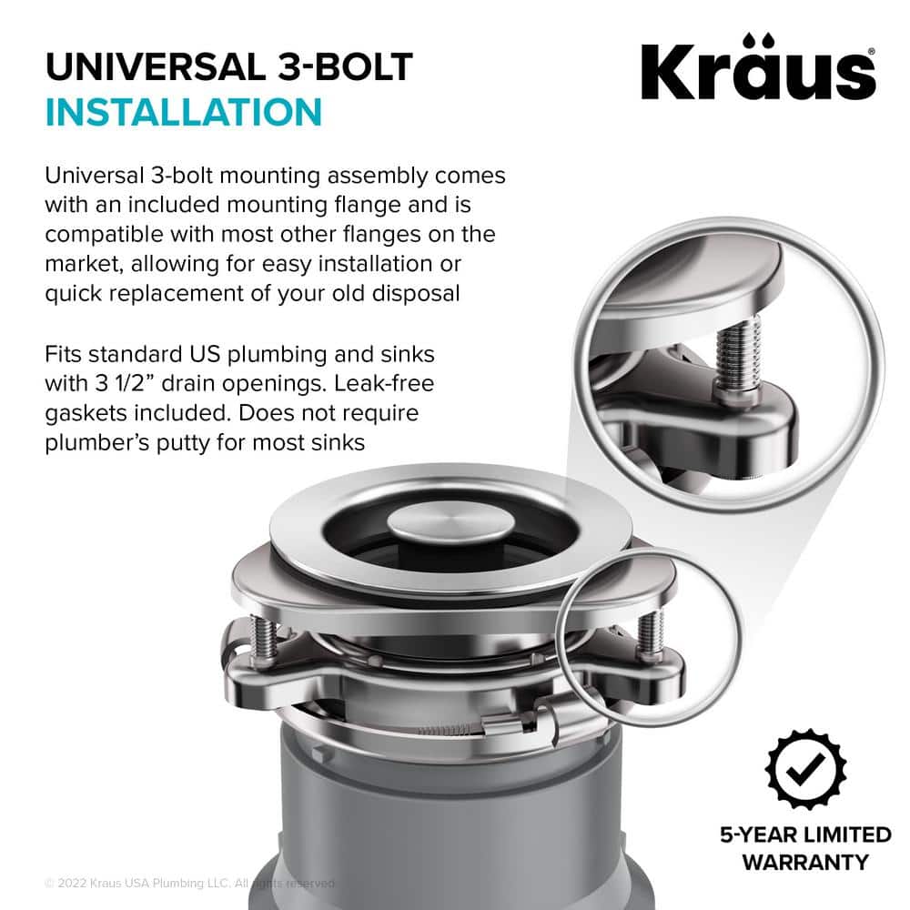 Matte Grey High-Speed 1/2 HP Continuous Feed Garbage Disposal