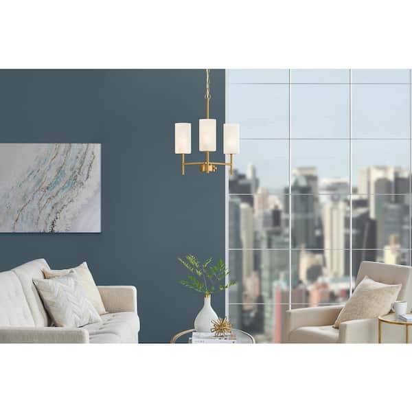 3 Light Modern Aged Brass Finish Chandelier With Glass Shades