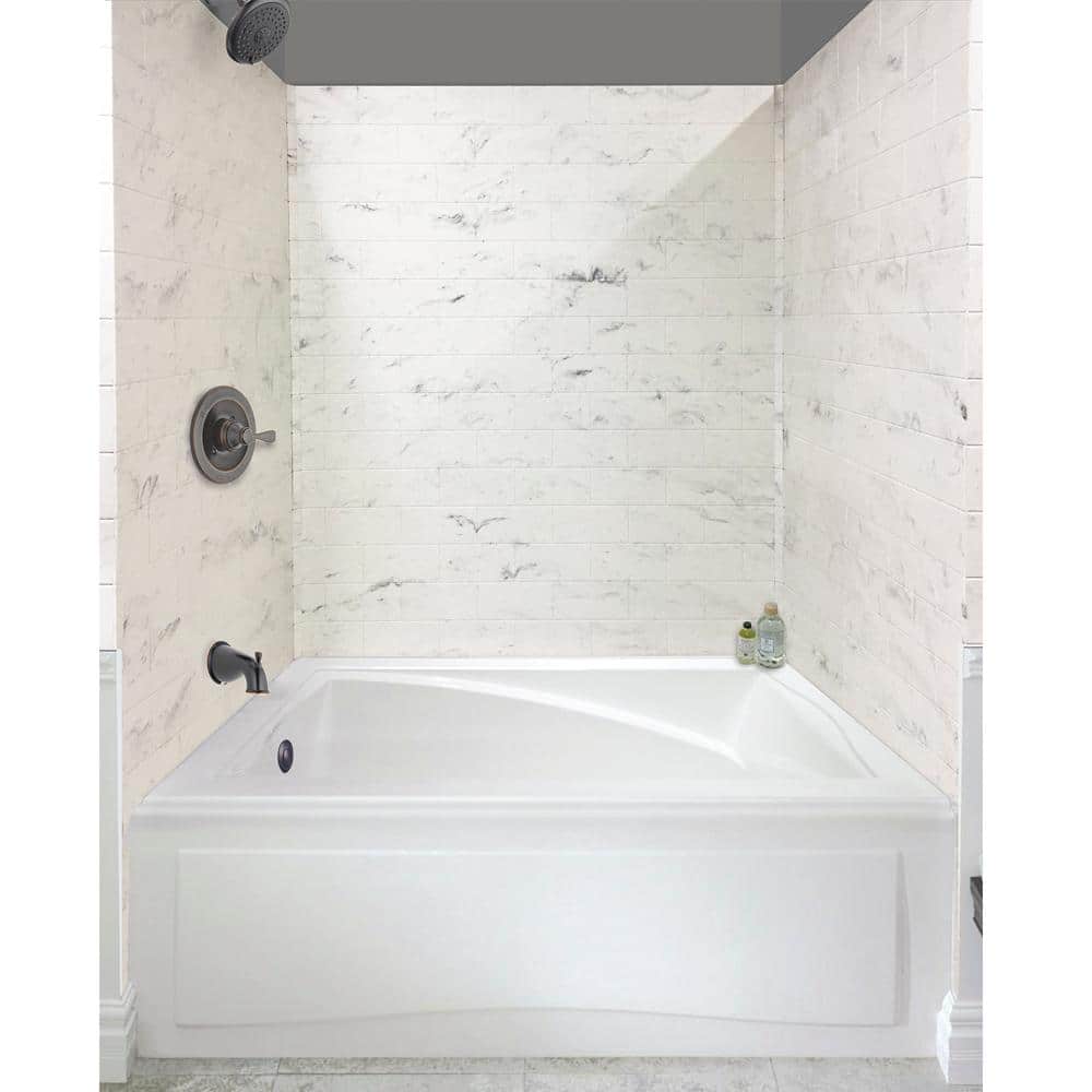 White Venito 36" x 60" Glue Up Solid Surface Shower Wall Kit