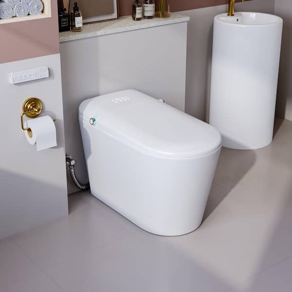 1-Piece Elongated Bidet Toilet 1.28 GPF in White with Bidet/Rear Wash, Heated Seat, Auto Open/Close and Remote Control