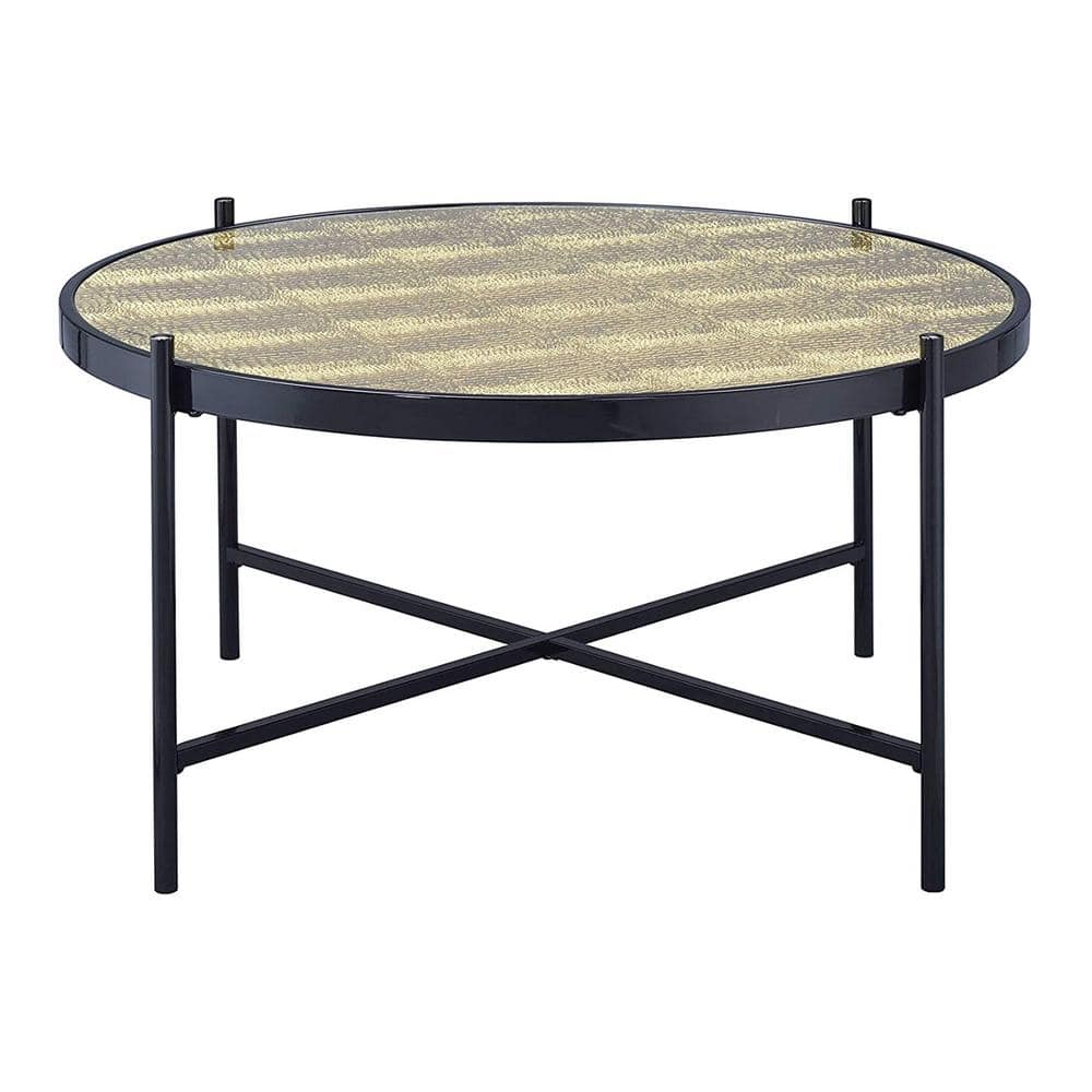 Mangel omvang Kangoeroe Benjara 34.75 in. W Brown and Black Metal Framed Round Coffee Table with X  Shaped Support Crossbar BM194266 - The Home Depot