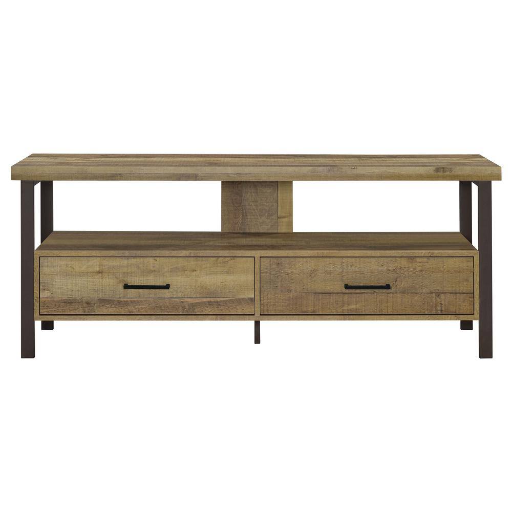 Transitional Weathered Pine and Black 59" TV Console with Cabinet