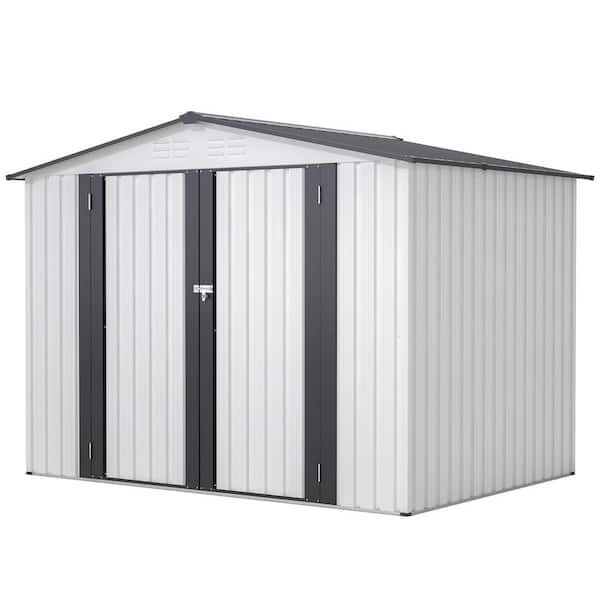 8 ft. x 6 ft. White Outdoor Storage Shed, All Weather Metal Sheds with 2 Lockable Doors, Tool Shed for Garden
