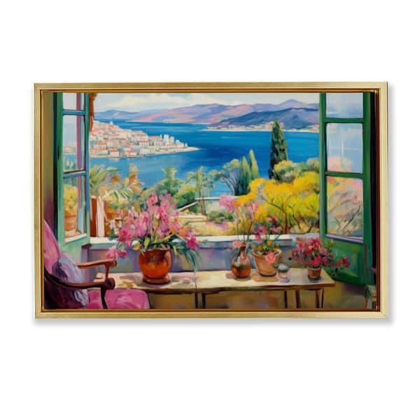 Stupell Industries Seaside Window View by LSR Design Studio Gold Floater Frame Nature Graphic Art Print 21 in. x 31 in.