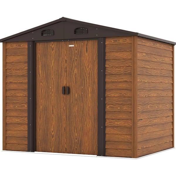 Patiowell 8 ft. W x 6 ft. D Wood Look Outdoor Storage Metal Shed with Sloping Roof and Lockable Sliding Door (44 sq. ft.)