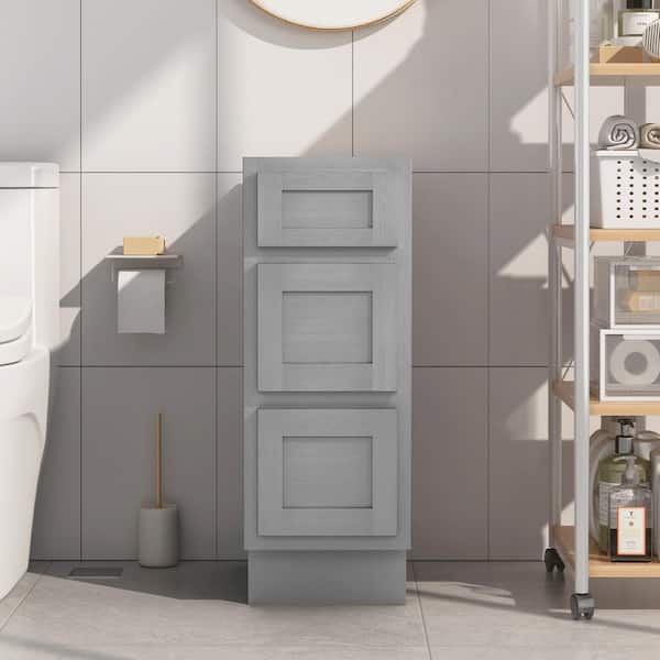 Vanity Art 12 in. W x 21 in. D x 32.5 in. H 3-Drawers Bath Vanity Cabinet without Top in Silver