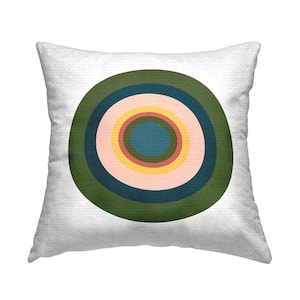 Green Boho Circle Multi-Color Square Outdoor Throw Pillow