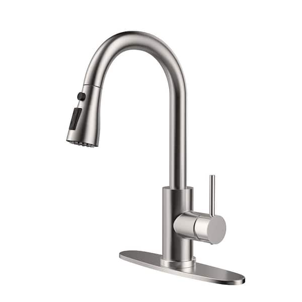 Brushed Nickel 14 in. H Pull Out Sprayer Kitchen Faucet with 360 Degree Spout Swivel Kitchen Sink Faucet 1 or 3 Hole